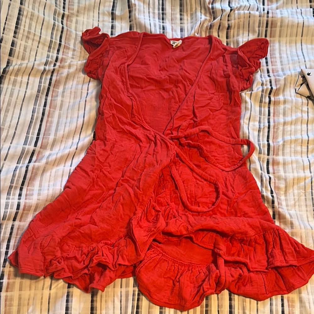 Red Wrap Dress with Ruffle Hem